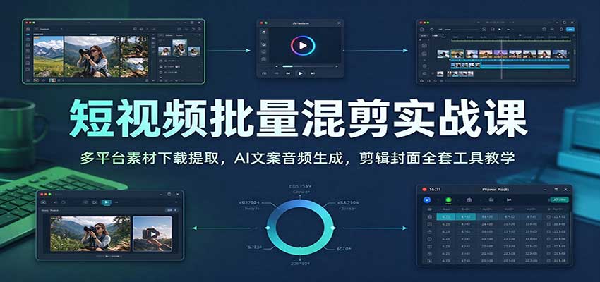 短视频批量混剪实战课:多平台素材下载提取,AI文案音频生成,剪辑封面全套工具教学-轻创社项目网