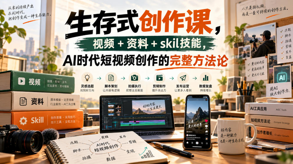 生存式创作课,视频+资料+skil技能,ai时代短视频创作的完整方法论-轻创社项目网