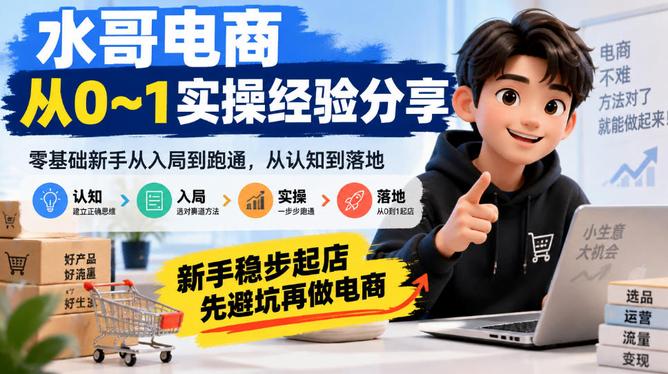水哥电商从0~1实操经验分享,零基础新手从入局到跑通,从认知到落地,新手稳步起店,先避坑再做电商-轻创社项目网