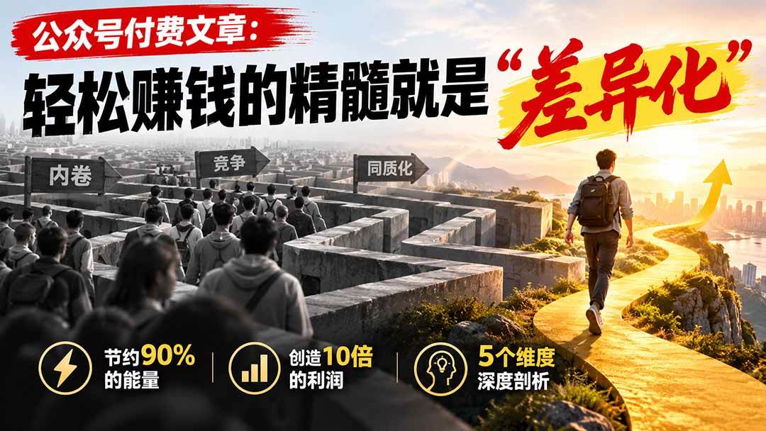 (20779期)公众号付费文章:轻松赚钱的精髓就是“差异化”-轻创社项目网