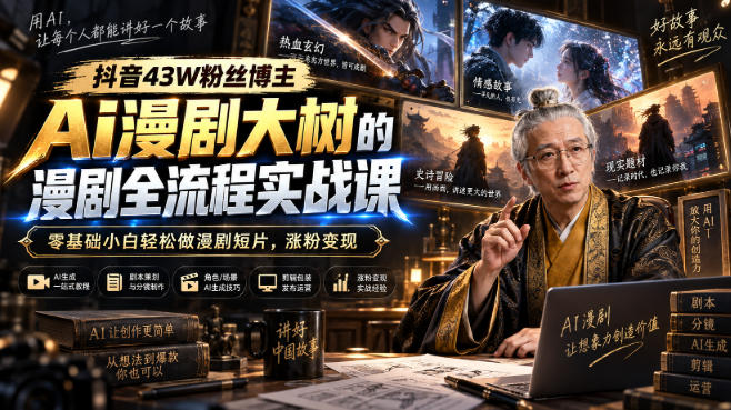 抖音43W粉丝博主Ai漫剧大树的漫剧制作全流程实战课,零基础小白轻松做漫剧短片,涨粉变现(更新1027)-轻创社项目网
