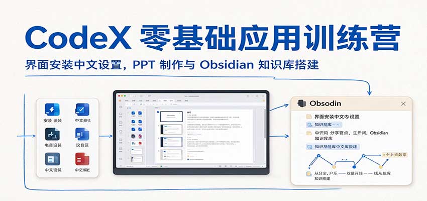 CodeX零基础应用训练营：界面安装中文设置，PPT制作与Obsidian知识库搭建-轻创社项目网