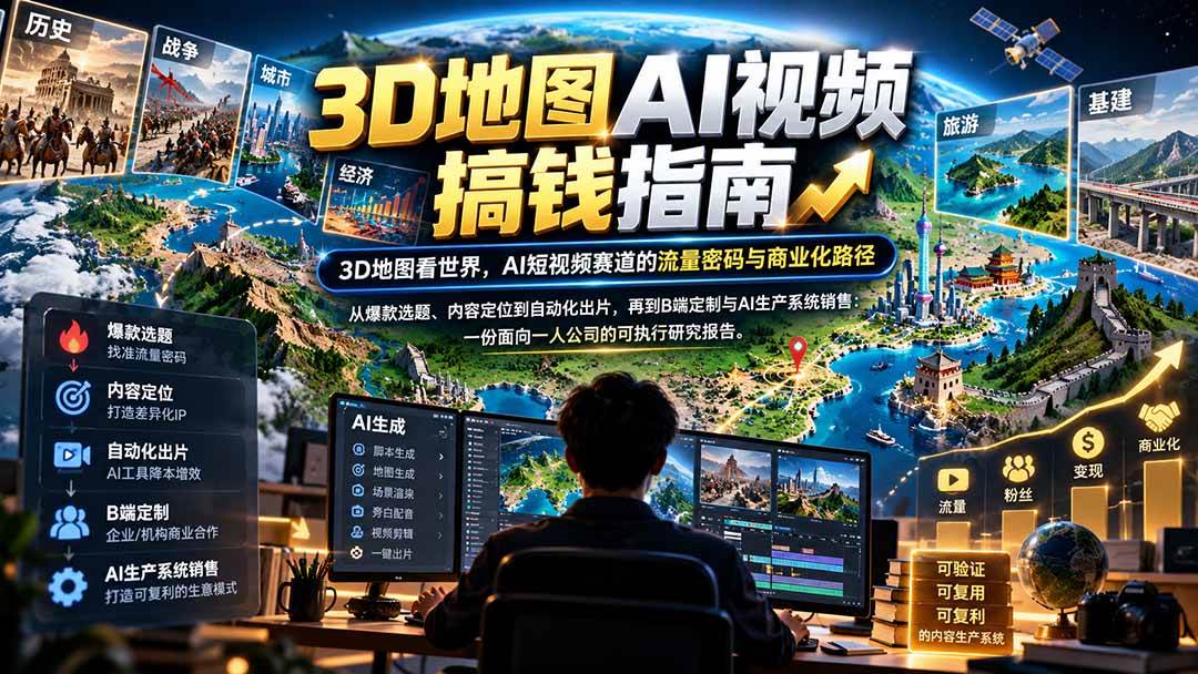 (21181期)3D地图AI视频搞钱指南,3D地图看世界,AI短视频赛道的流量密码与商业化路径【文档】-轻创社项目网
