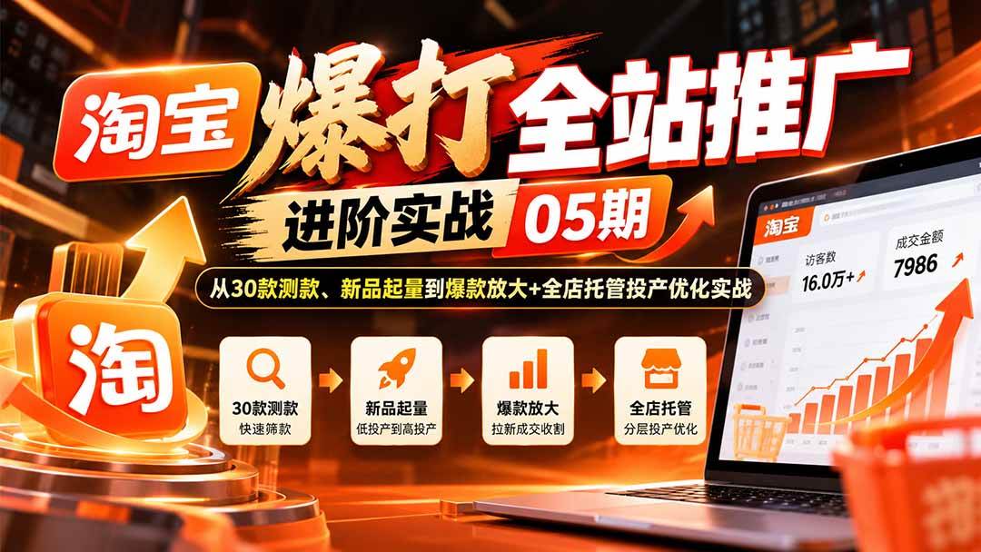 (20817期)淘宝爆打全站推广进阶实战05期:从30款测款、新品起量到爆款放大+全店托管投产优化实战-轻创社项目网