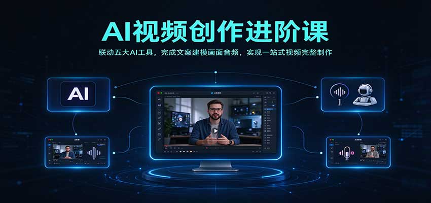 AI视频创作进阶课:联动五大AI工具,完成文案建模画面音频,实现一站式视频完整制作-轻创社项目网