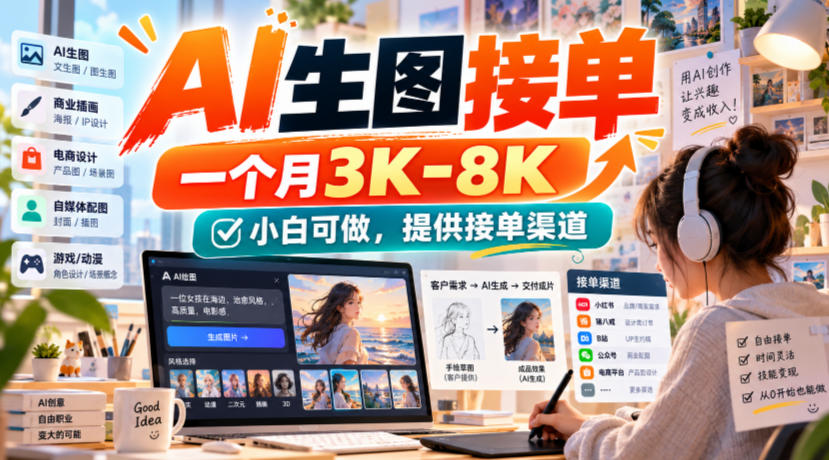 AI生图接单,一个月3K-8K,小白可做,提供接单渠道-轻创社项目网