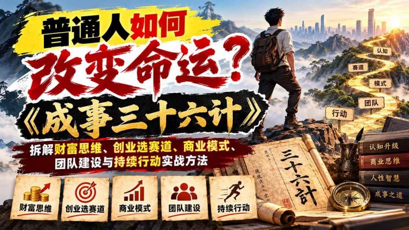 （21130期）普通人如何改变命运？《成事三十六计》拆解财富思维、创业选赛道、商业模式、团队建设与持续行动实战方法-轻创社项目网