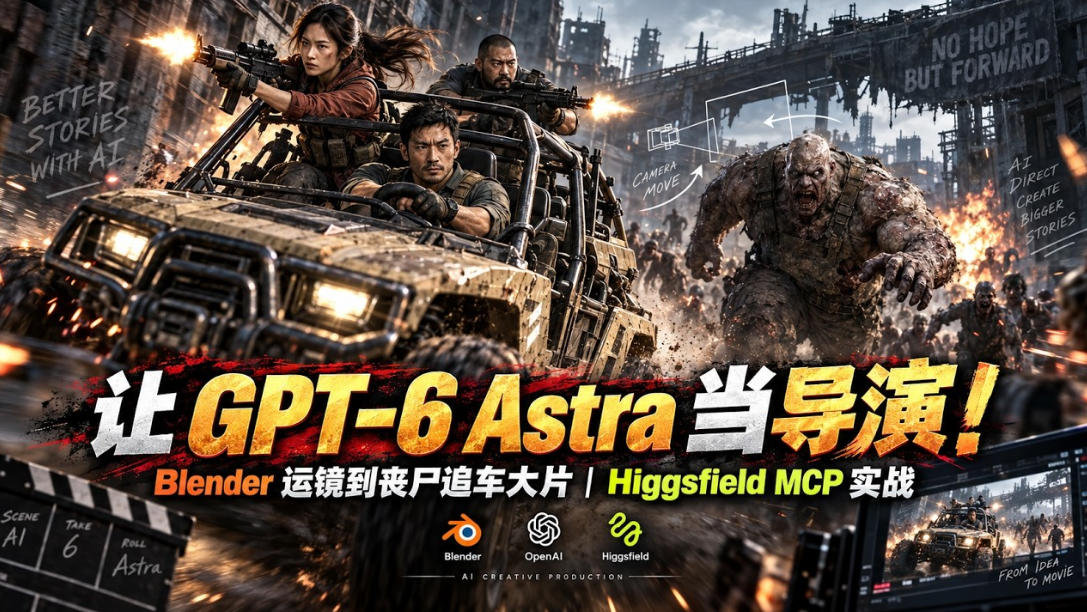 让GPT-6 Astra当导演!Blender运镜到丧尸追车大片|Higgsfield MCP实战-轻创社项目网