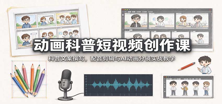 动画科普短视频创作课:科普文案撰写,配音剪辑与AI动画分镜实战教学-轻创社项目网