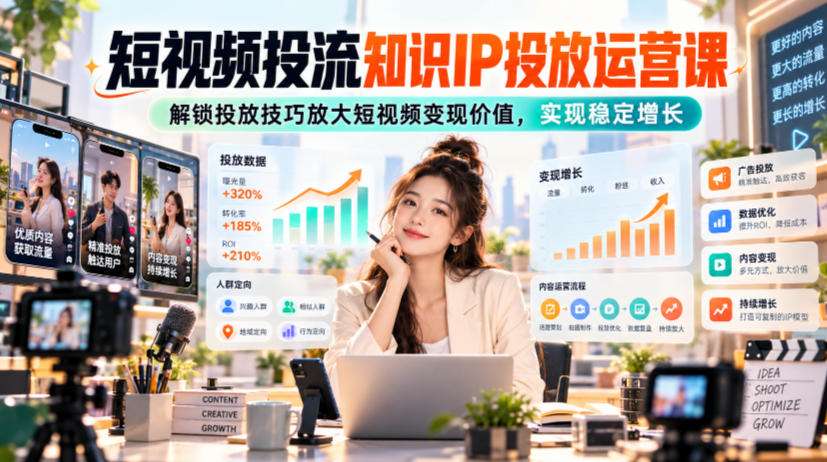 短视频投流知识IP投放运营课，解锁投放技巧放大短视频变现价值，实现稳定增长
