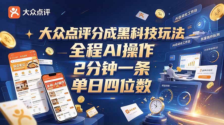 （21013期）大众点评分成全网独家玩法，AI 全自动出内容，2 分钟一条，小白可冲单日四位数