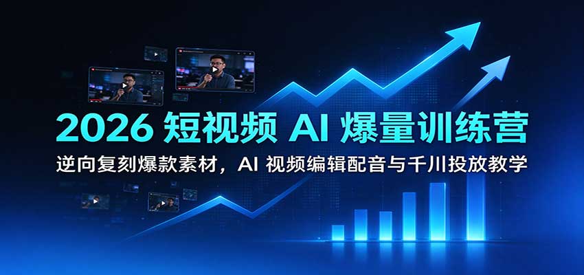 2026短视频AI爆量训练营:逆向复刻爆款素材,AI视频编辑配音与千川投放教学-轻创社项目网
