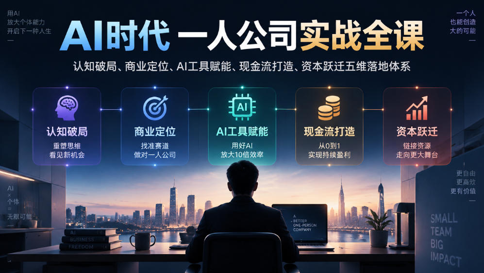 AI时代一人公司实战全课|认知破局、商业定位、AI工具赋能、现金流打造、资本跃迁五维落地体系-轻创社项目网