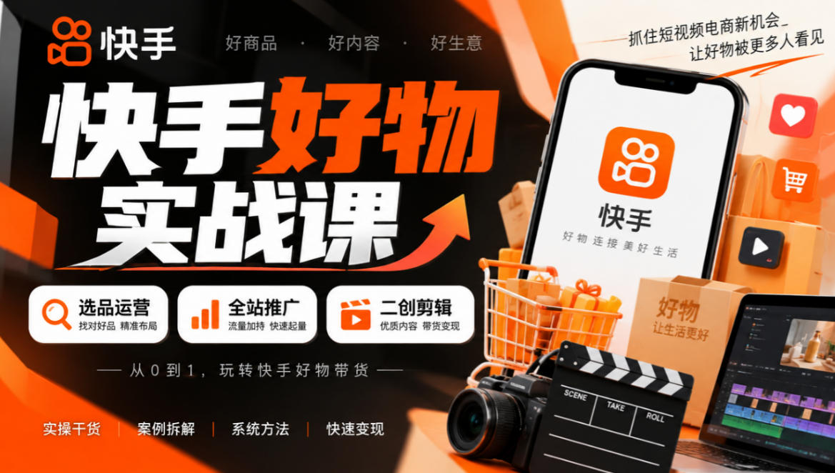 快手好物实战课|选品运营+全站推广+二创剪辑带货变现-轻创社项目网