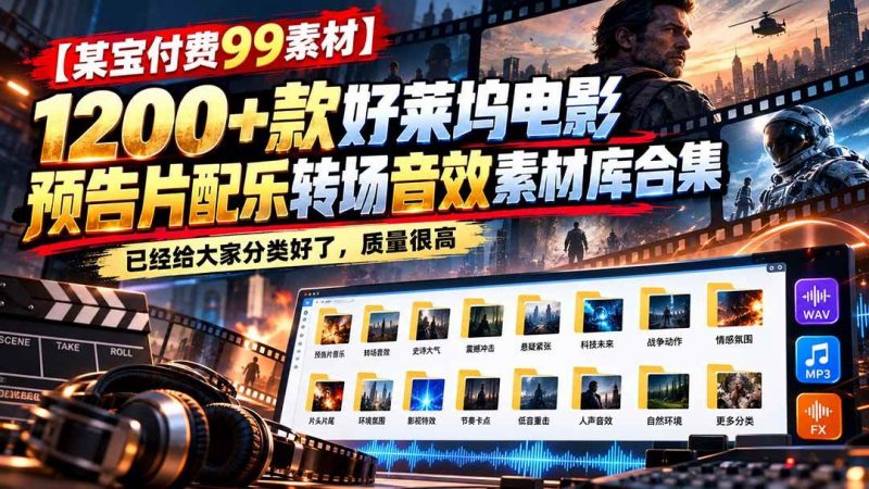 (20797期)【某宝付费99素材】1200+款好莱坞电影预告片配乐转场音效素材库合集-轻创社项目网
