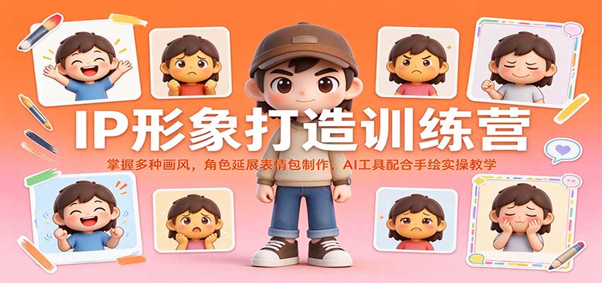 IP形象打造训练营:掌握多种画风,角色延展表情包制作,AI工具配合手绘实操教学-轻创社项目网