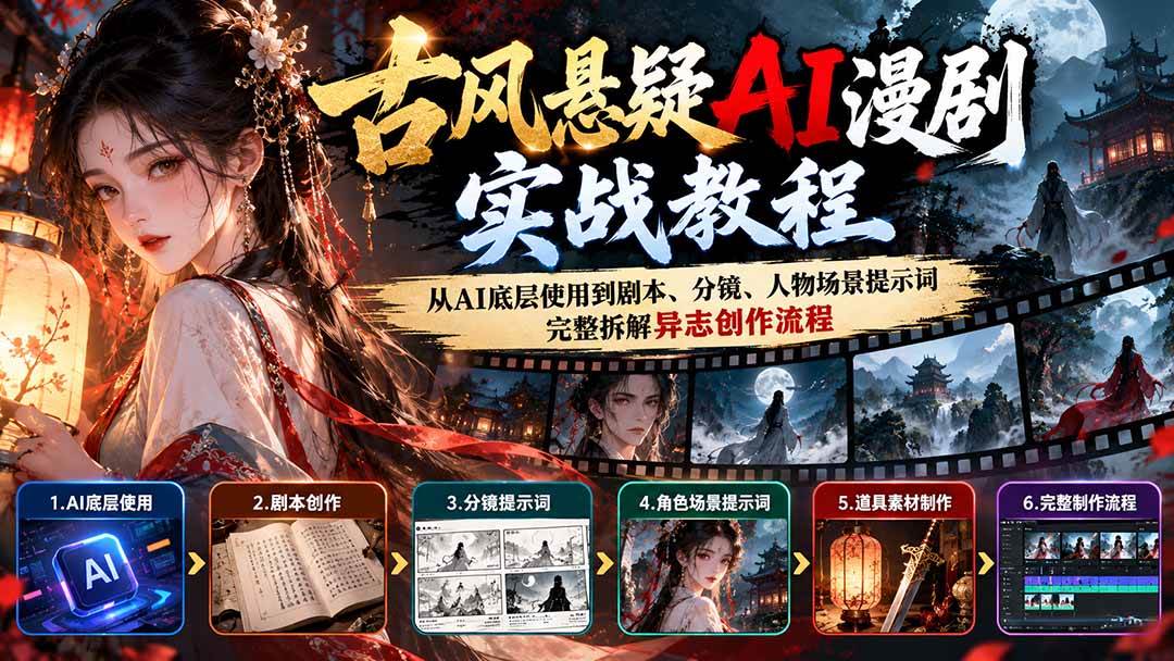 (20798期)古风悬疑AI漫剧实战教程:从AI底层使用到剧本、分镜、人物场景提示词,完整拆解异志创作流程-轻创社项目网