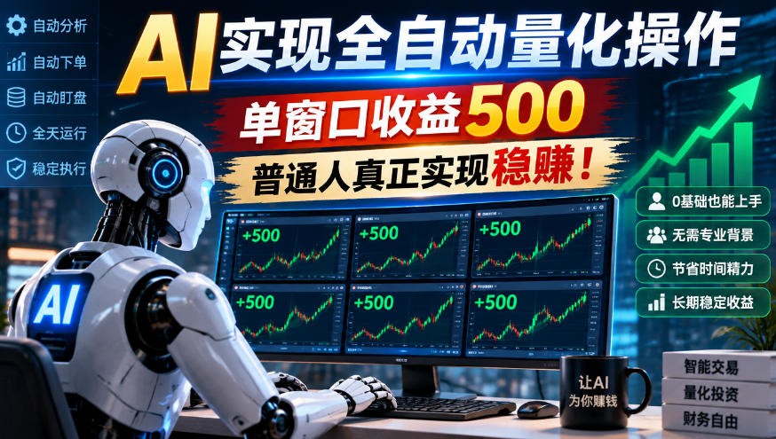 AI实现全自动量化，单窗口月入收益500，别嫌收益少，靠谱最重要！-轻创社项目网