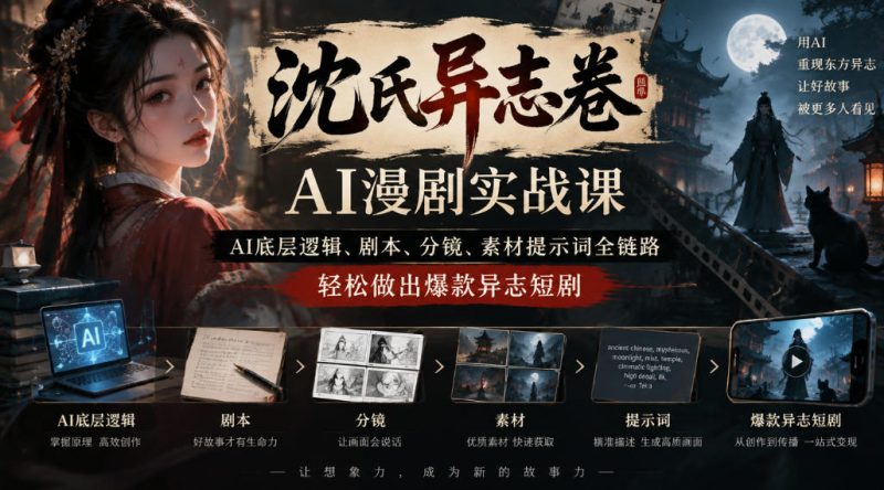 沈氏异志卷AI漫剧实战课|AI底层逻辑、剧本、分镜、素材提示词全链路,轻松做出爆款异志短剧-轻创社项目网