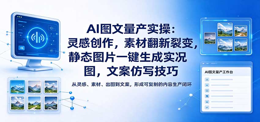 AI图文量产实操:灵感创作,素材翻新裂变,静态图片一键生成实况图,文案仿写技巧-轻创社项目网