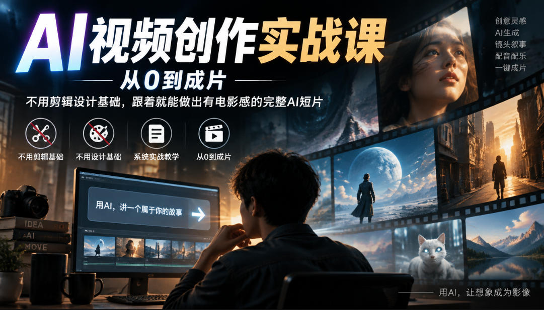 AI视频创作实战课,从0到成片,不用剪辑设计基础,跟着就能做出有电影感的完整AI短片-轻创社项目网