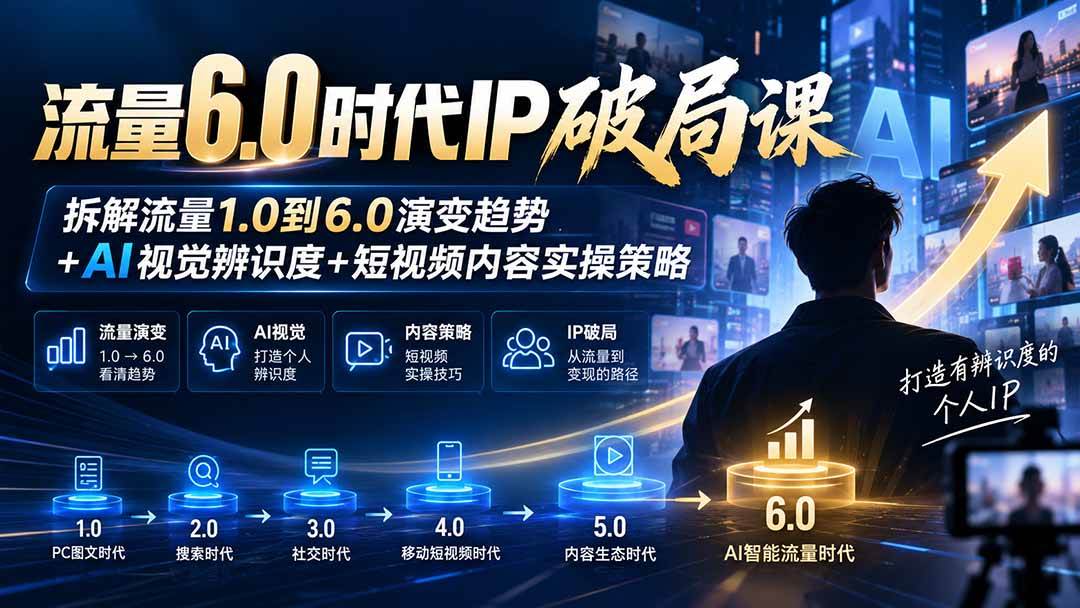 (20845期)流量6.0时代IP破局课:拆解流量1.0到6.0演变趋势+AI视觉辨识度+短视频内容实操策略-轻创社项目网