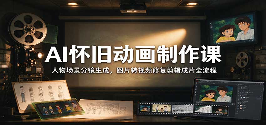 AI怀旧动画制作课:人物场景分镜生成,图片转视频修复剪辑成片全流程-轻创社项目网