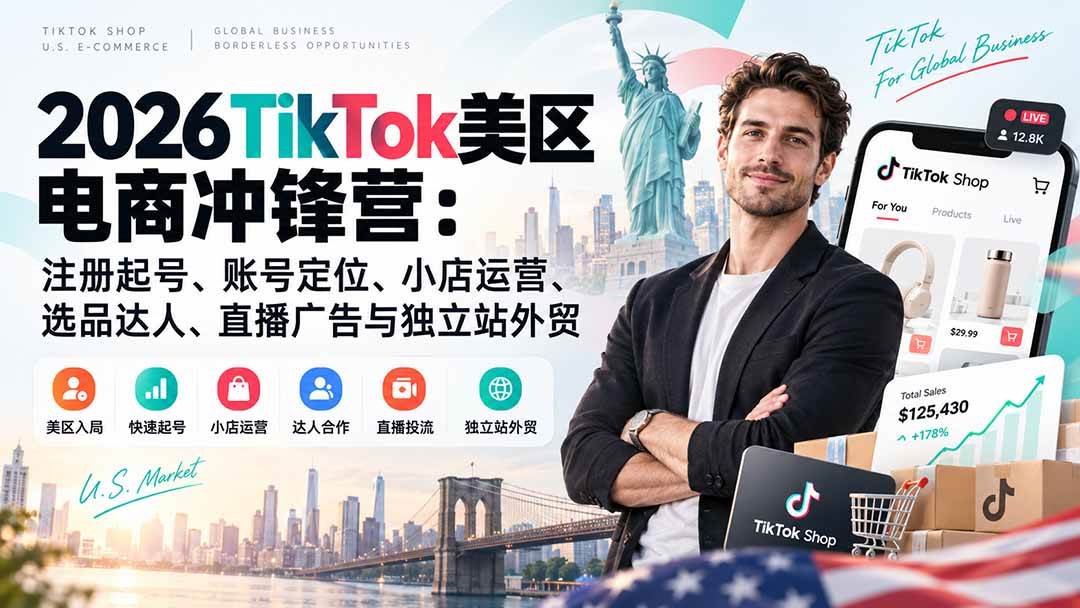 (20858期)2026TikTok美区电商冲锋营:注册起号、账号定位、小店运营、选品达人、直播广告与独立站外贸-轻创社项目网