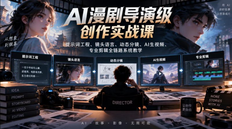 AI漫剧导演级创作实战课|提示词工程、镜头语言、动态分镜、AI生视频、专业剪辑全链路系统教学-轻创社项目网