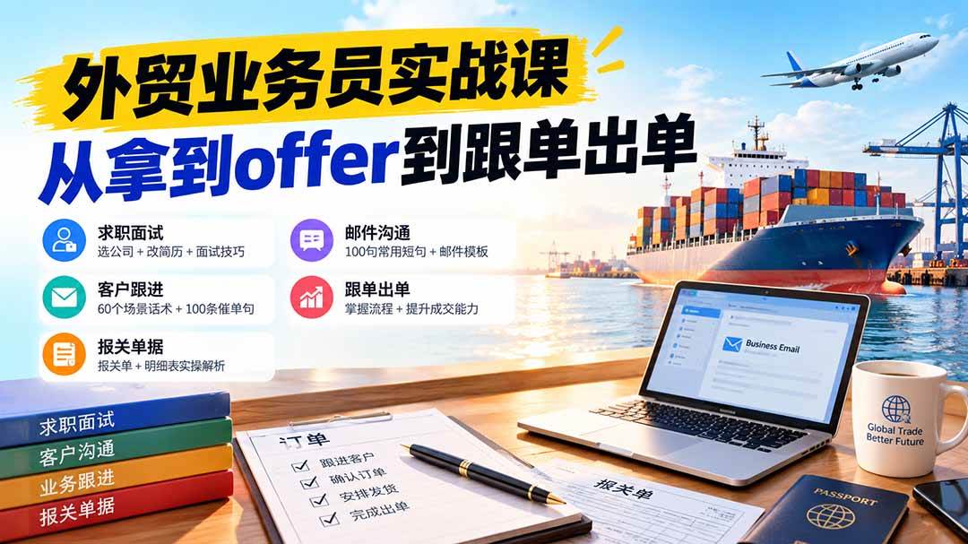 （20963期）外贸业务员从求职到出单实战课：教你筛选优质公司、优化简历、应对面试、客户跟进催单及出口报关操作篇-轻创社项目网