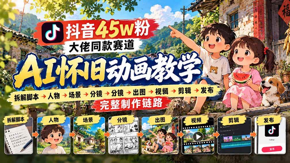 (20781期)抖音45W粉大佬同款赛道AI怀旧动画教学:拆解脚本→人物→场景→分镜→出图→视频→剪辑→发布完整制作链路-轻创社项目网