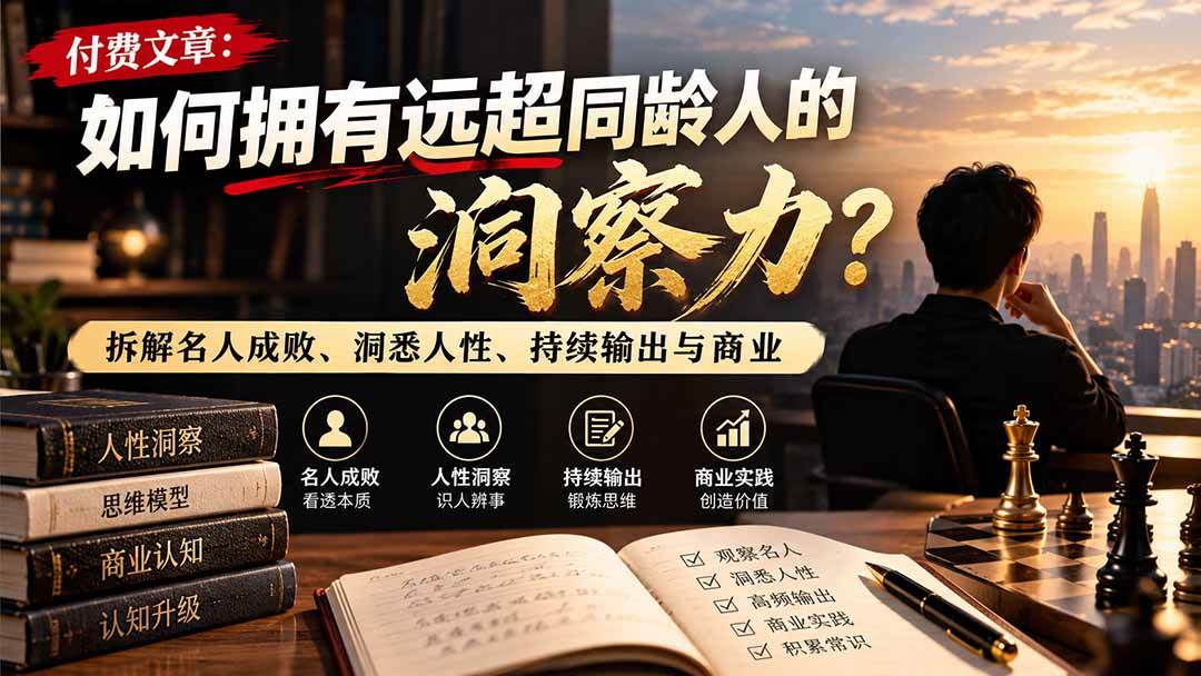 （21025期）付费文章：如何拥有远超同龄人的洞察力？拆解名人成败、洞悉人性、持续输出与商业实践-轻创社项目网