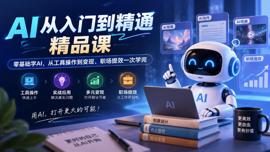 AI从入门到精通精品课，零基础学AI，从工具操作到变现、职场提效一次学完-轻创社项目网