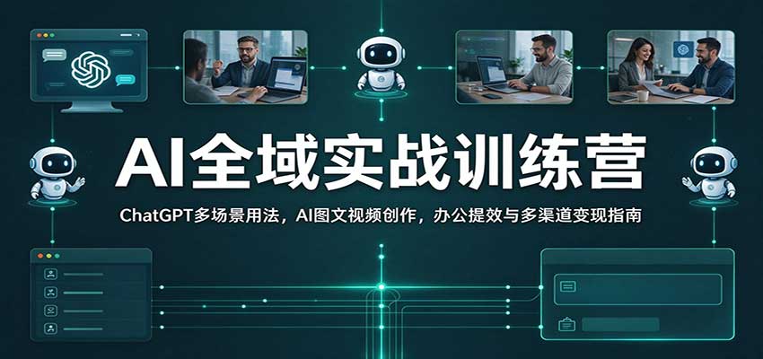 AI全域实战训练营:ChatGPT多场景用法,AI图文视频创作,办公提效与多渠道变现指南-轻创社项目网