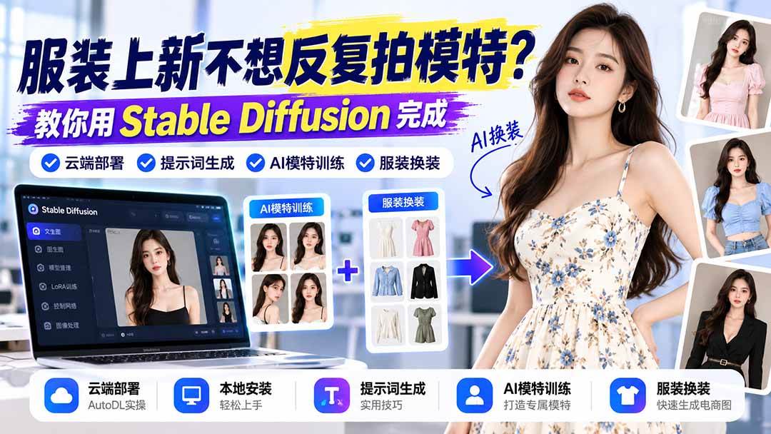 （21099期）服装上新不想反复拍模特？教你用Stable Diffusion完成云端部署、提示词生成、AI模特训练与换装-轻创社项目网