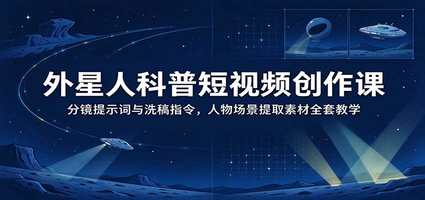 外星人科普短视频创作课：分镜提示词与洗稿指令，人物场景提取素材全套教学-轻创社项目网