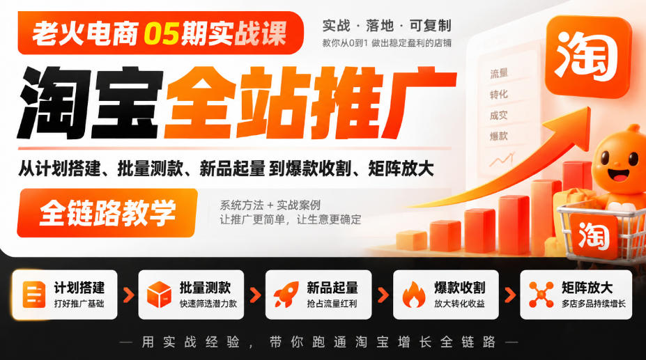 老火电商05期实战课|淘宝全站推广从计划搭建、批量测款、新品起量到爆款收割、矩阵放大全链路教学-轻创社项目网