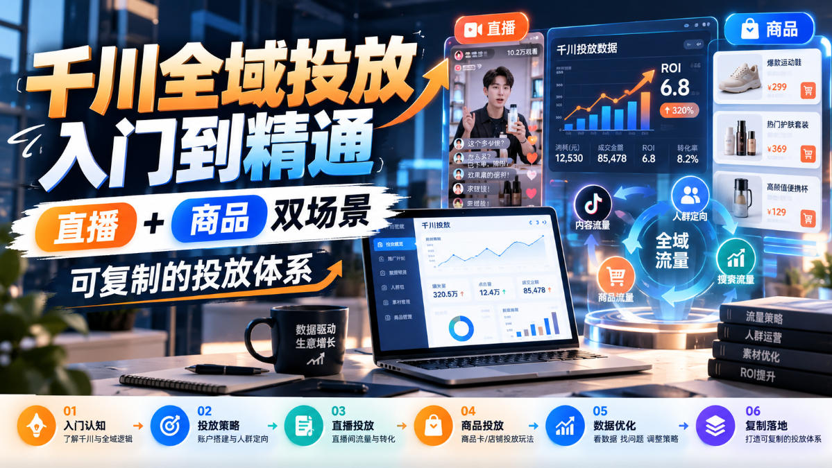 千川全域投放入门到精通,直播+商品双场景,可复制的投放体系-轻创社项目网