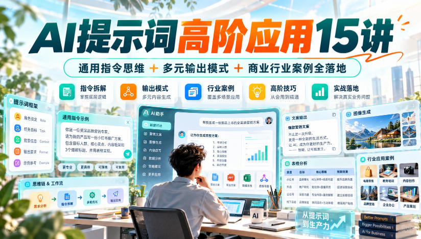 AI提示词高阶应用15讲|通用指令思维+多元输出模式+商业行业案例全落地-轻创社项目网