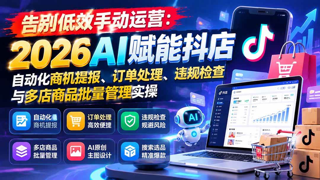 （21147期）告别低效手动运营：2026AI赋能抖店自动化商机提报、订单处理、违规检查与多店商品批量管理实操-轻创社项目网