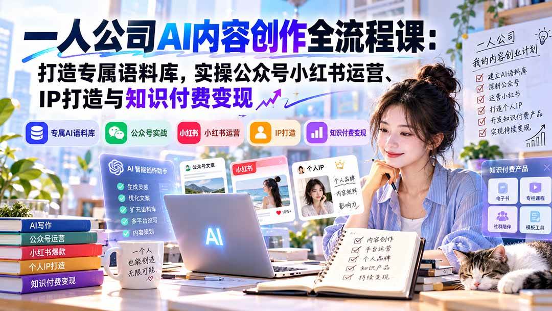 (20866期)一人公司AI内容创作全流程课:打造专属语料库,实操公众号小红书运营、IP打造与知识付费变现方法论-轻创社项目网