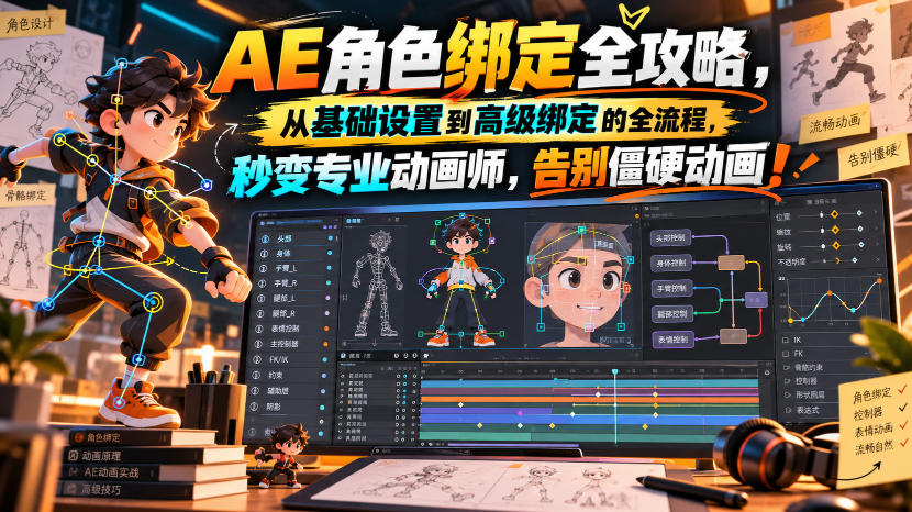 【无水印】AE角色绑定全攻略,从基础设置到高级绑定的全流程,秒变专业动画师,告别僵硬动画!【原创双语字幕】-轻创社项目网