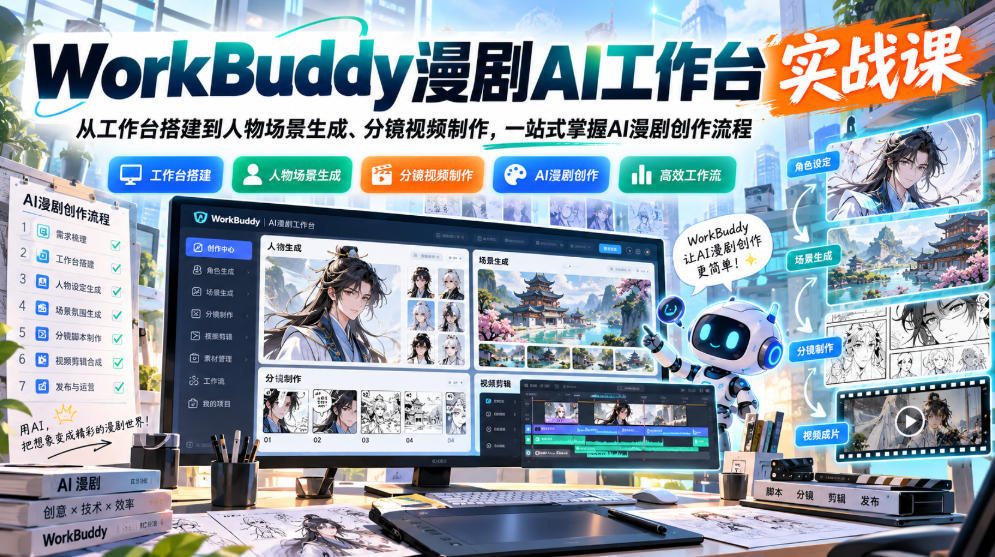 WorkBuddy漫剧AI工作台实战课：从工作台搭建到人物场景生成、分镜视频制作，一站式掌握AI漫剧创作流程-轻创社项目网