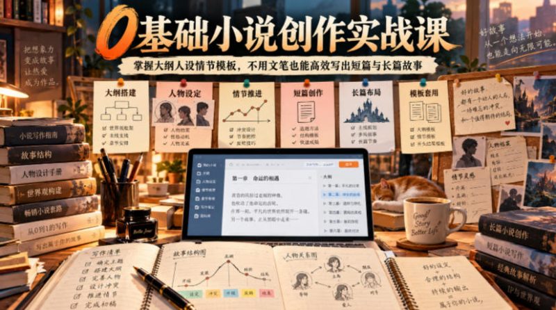 0基础小说创作实战课|掌握大纲人设情节模板,不用文笔也能高效写出短篇与长篇故事-轻创社项目网