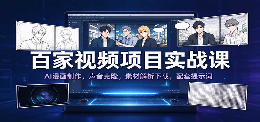 百家视频项目实战课：AI漫画制作，声音克隆，素材解析下载，配套提示词-轻创社项目网