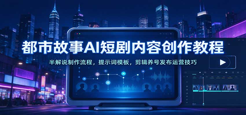 都市故事AI短剧内容创作教程:半解说制作流程,提示词模板,剪辑养号发布运营技巧-轻创社项目网