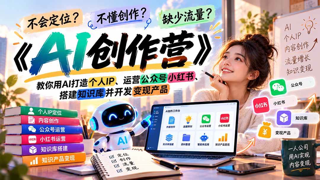 (21088期)不会定位、不懂创作、缺少流量?《AI创作营》教你用AI打造个人IP、运营公众号小红书、搭建知识库并开发变现产品-轻创社项目网