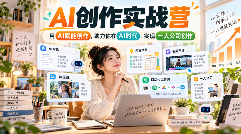AI创作实战营,用AI赋能创作,助力你在AI时代,实现一人公司创作-轻创社项目网